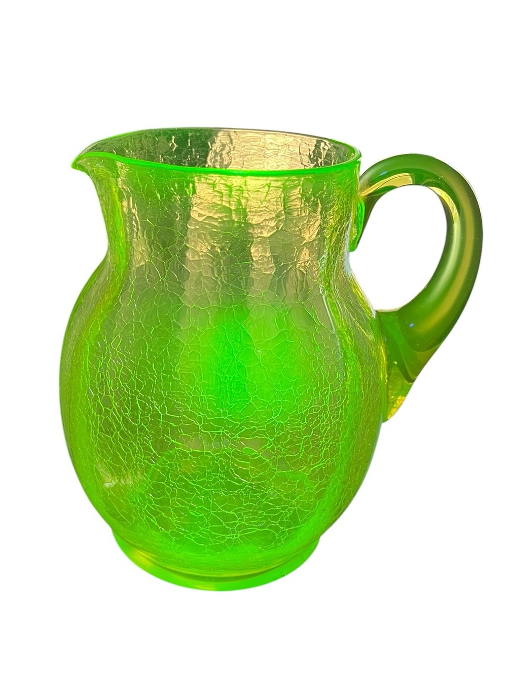 Vintage Vaseline/Uranium Crackle Glass Pitcher
